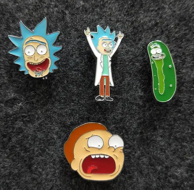 

4 PCS/set Rick And Morty Metal Badges Safety Pins For Clothes Badges Icons On Backpack Decorative Brooches X-62