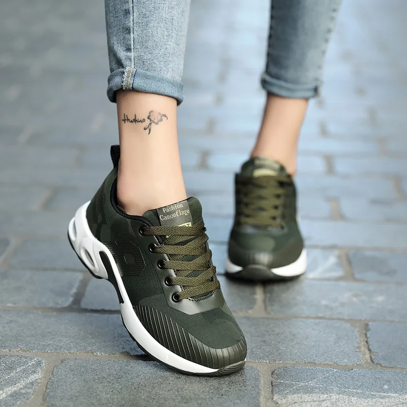 Камуфляжные модные кроссовки размера плюс 36-45, женская повседневная обувь на плоской подошве с низким верхом, армейский зеленый цвет, Спортивная дышащая женская обувь, кроссовки XX08 - Цвет: Camouflage