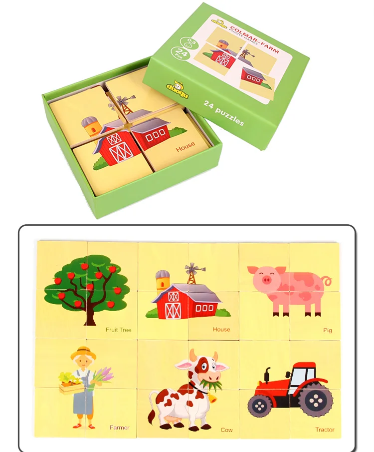 Детские игрушки 4 шт. большой размер Пазлы 6 фотографий/Набор 24 деревянные игрушки-паззлы для детей развивающие игрушки для младенцев