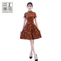 Шанхай история китайское платье Ципао в народном стиле Стиль платье Для женщин Cheongsam китайское традиционное платье Короткое платье Qipao
