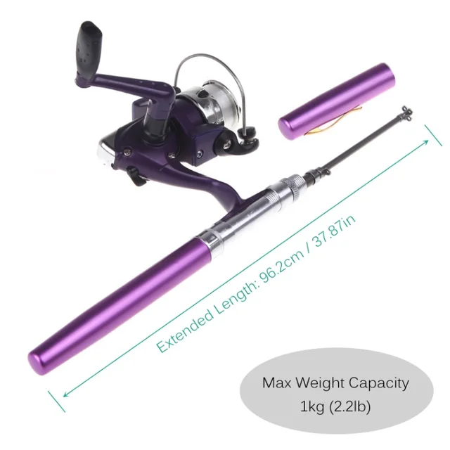purple fishing rod and reel