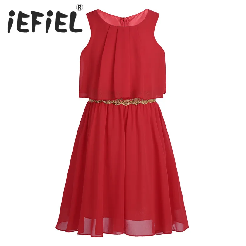 IEFiEL/Платья с цветочным узором для девочек; Детские Летние шифоновые платья без рукавов; платье подружки невесты на свадьбу, день рождения, вечеринку; платье принцессы