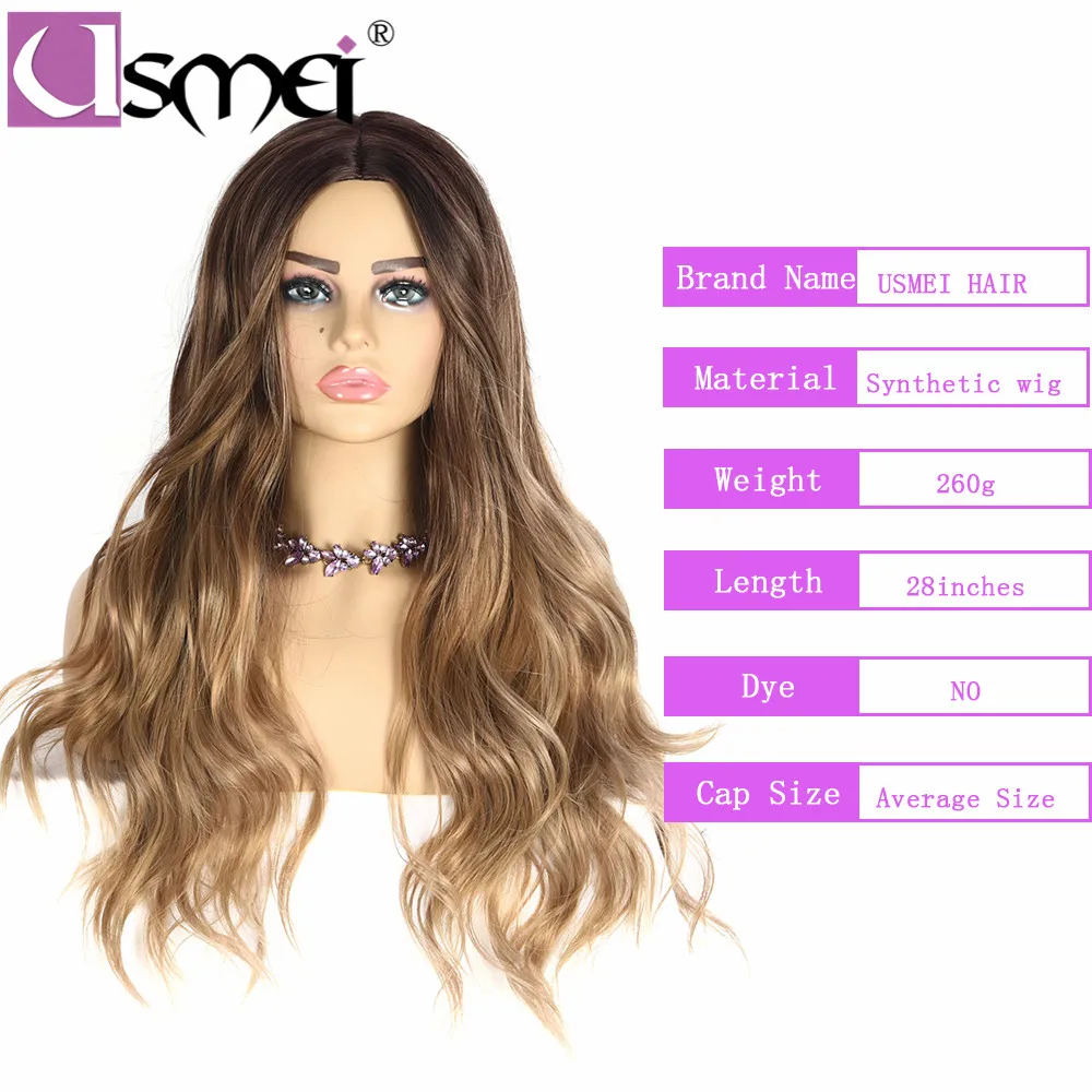USMEI длинные волнистые парики косплей для женщин 26 дюймов синтетический парик блондинка коричневый черный розовый поддельные волосы на