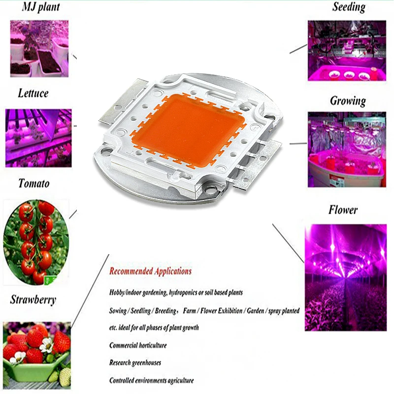 100 Вт полный спектр светодиодный COB чип светильник для выращивания растений лампа 380-840NM 1 шт