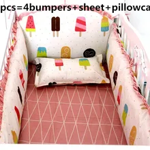 Скидка! 6 шт., постельные принадлежности для кроватки новорожденного из хлопка, детская колыбель, Комплект постельного белья, бампер для девочек и мальчиков, включает в себя(бампер+ простыня+ наволочка