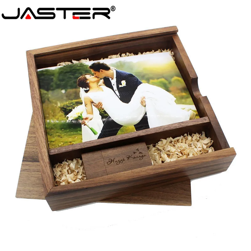 

JASTER (1PCS free LOGO) Photography Wooden Photo Album usb+Box usb flash drive U disk Pendrive 8GB 16GB 32GB 64GB Wedding video