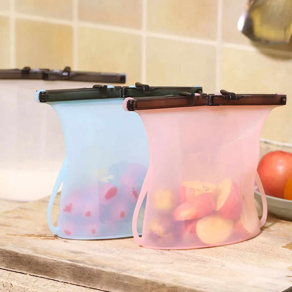 

Food Silicone Fresh Bag Reusable Vacuum Sealed Freezer Bag Slide Lock Snacks/Sandwiches Marinades Storage Bags Kitchen Tool
