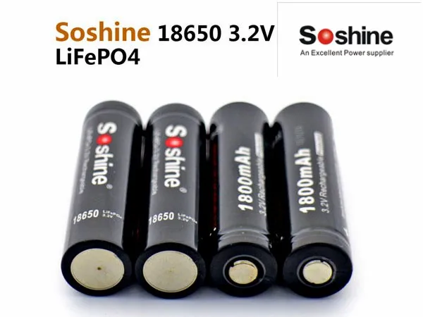 2 шт Soshine 3,2 V Перезаряжаемый 18650 LifePO4 батарейный элемент 1800mAH Защищенный положительный ниппель для Led Фонарь налобный фонарь велосипедный светильник