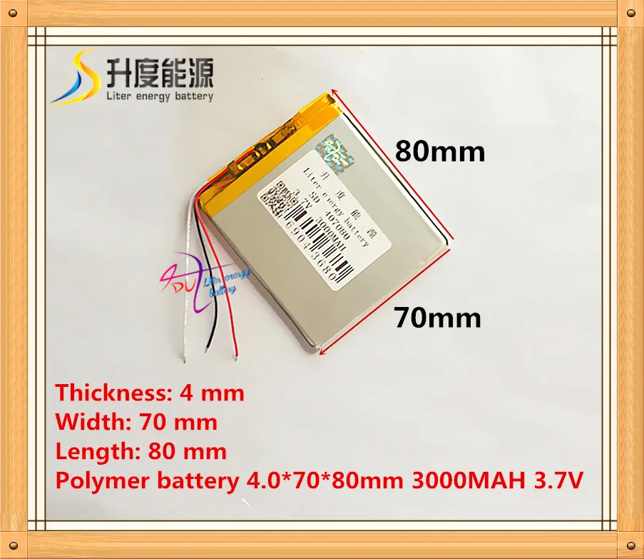 3 wire The tablet battery 3.7V 3000mAH 407080 Polymer lithium ion / Li
