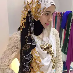 Новая мода мусульманских хиджаб Джерси шарф Одежда высшего качества хиджаб тюрбан Изысканный шифон Вышивка цветок мусульманский платок
