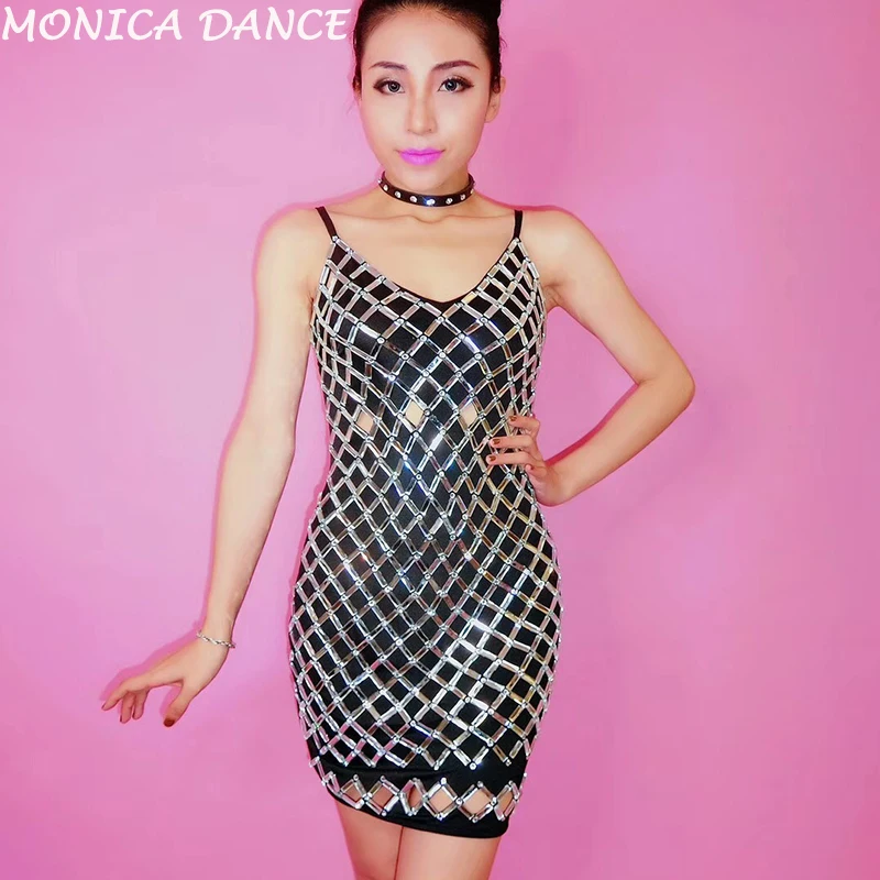 

Women Sexy Stage Glisten Rhinestones Dress Nightclub Wedding Party Celebrate Outfit Female Singer Performance Sexy White Dresses