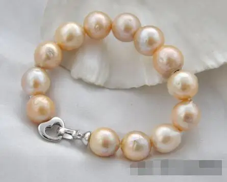 

Shipping >>>>8" 14mm round pink Edison reborn pearl bracelet 925sterling silver clasp