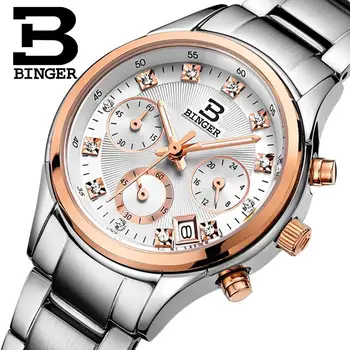 

Switzerland BINGER Women's Watches Luxury Brand Quartz waterproof clock Chronograph Female Multi-function Wristwatches BG6019-W