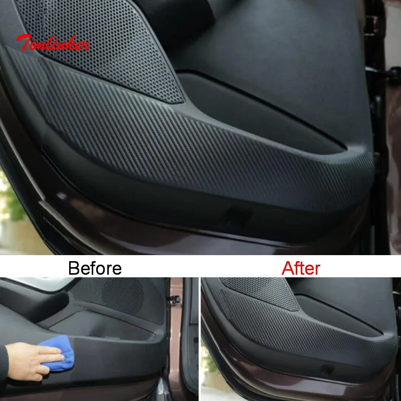 Tonlinker Interior Car Door Anti Dirty Pad Cover Case Stickers For 2008 2014 19 Car Styling 4 Pcs Carbon Cover Stickers