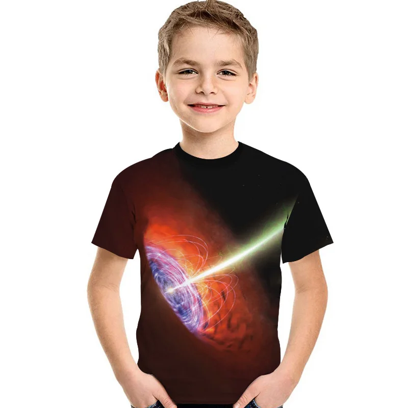 Детская летняя футболка с космическим принтом с черной дырой и цифровой теорией Эйнштейна футболка с короткими рукавами для мальчиков и девочек