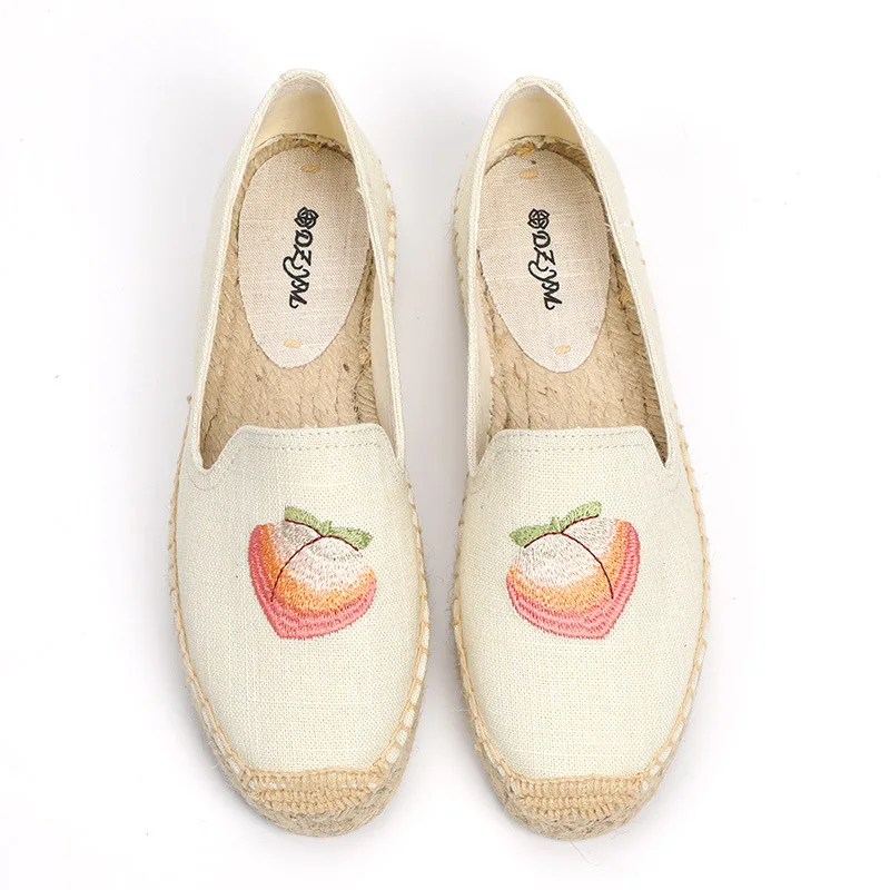 DZYM/Новая вышитая персиковая женская обувь для рыбаков; парусиновые эспадрильи; кроссовки для женщин; обувь на платформе; Модный дизайн; криперы