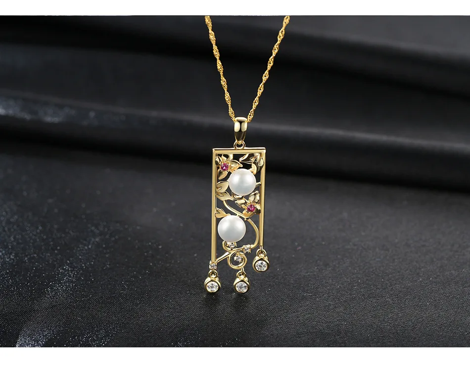 

Openwork engraved hypoallergenic sterling silver necklace zircon natural pearl ladies accessories MGB03