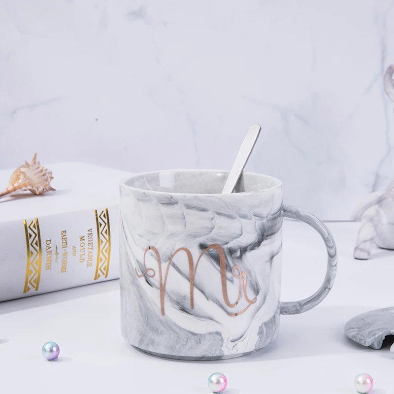 Мраморная керамическая чашка для путешествий, кофейная кружка, креативные молочные чайные кружки, мистер и миссис, инкрустированные розовым золотом, для завтрака