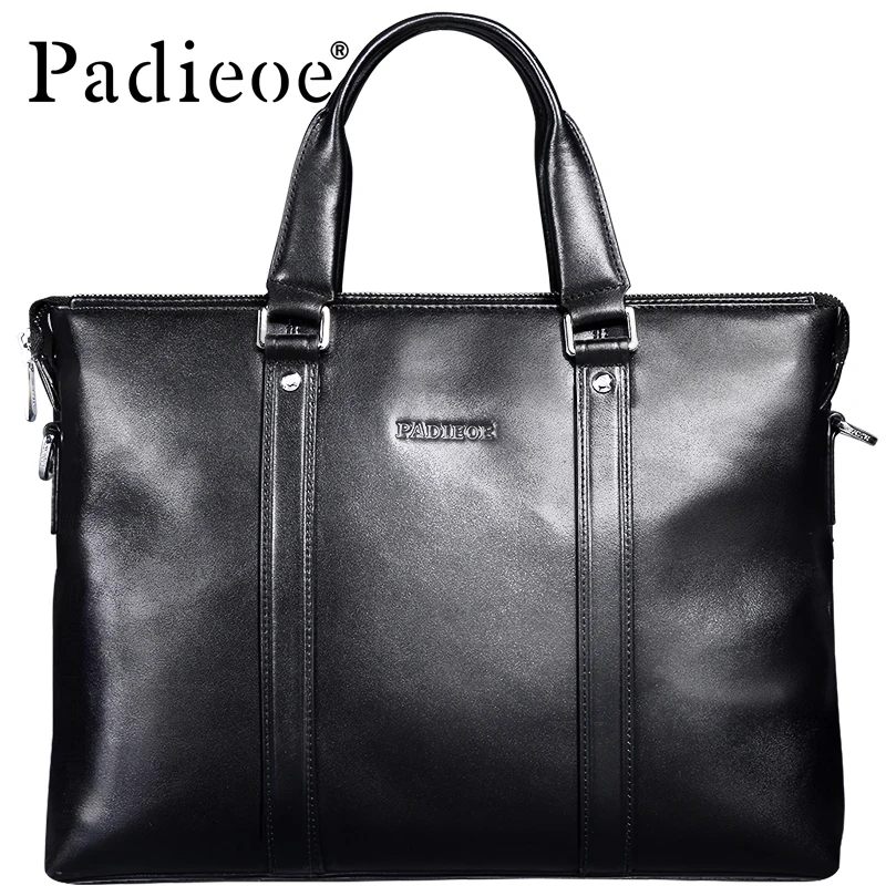 

Padieoe Top Quality Genuine Cow Leather Casual Totes Luxury Men's Real Leather Briefcases Business Mens Genuine Male Bag Handbag