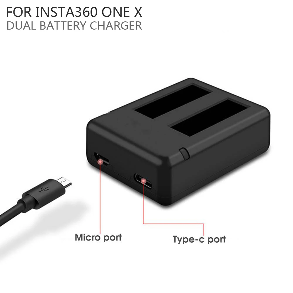 

Insta360 One x Battery Charger Dual Usb Support Micro And Type-c Power Fast Charging Input Invisible Camera Accessories