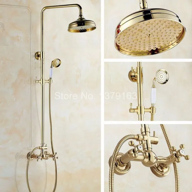 Two Cross Handles 8'' Bath Rain Shower System with the Shower Head