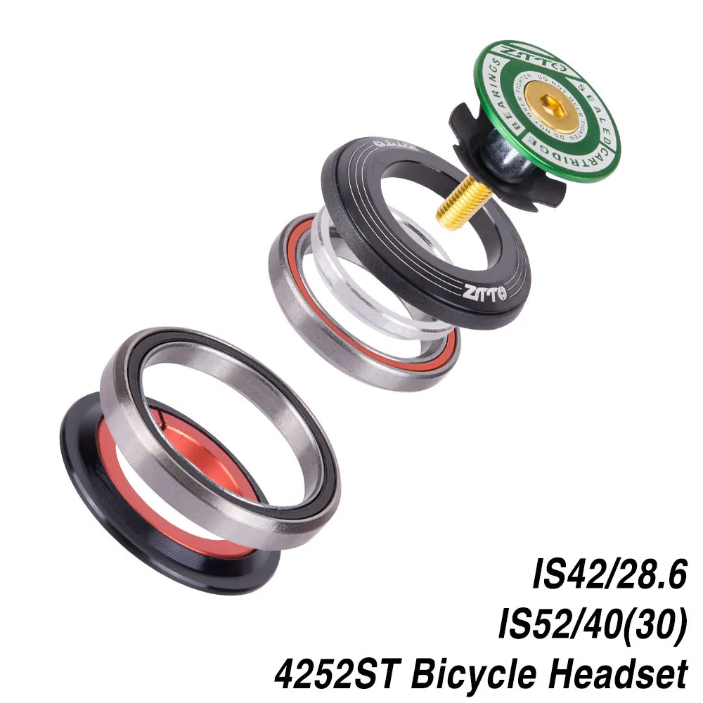 Bicycle Bearing Headset 42mm 52mm 4252ST CNC 1 1/8"-1 1/2" Tapered Tube fork Straight IS42 IS52 Head Tube Set - Цвет: Green 4252ST