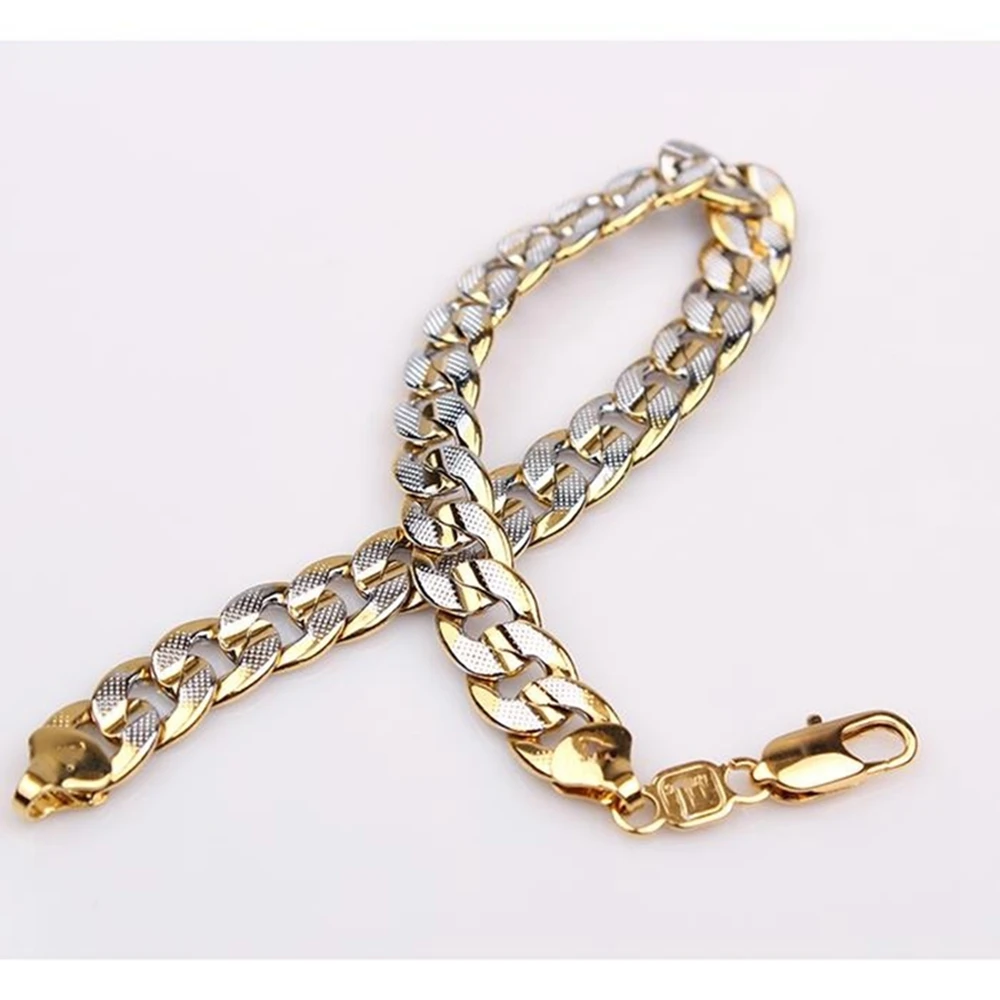 Двухцветная желтая белая позолоченная кованая цепочка браслет|curb chain bracelet|bracelet