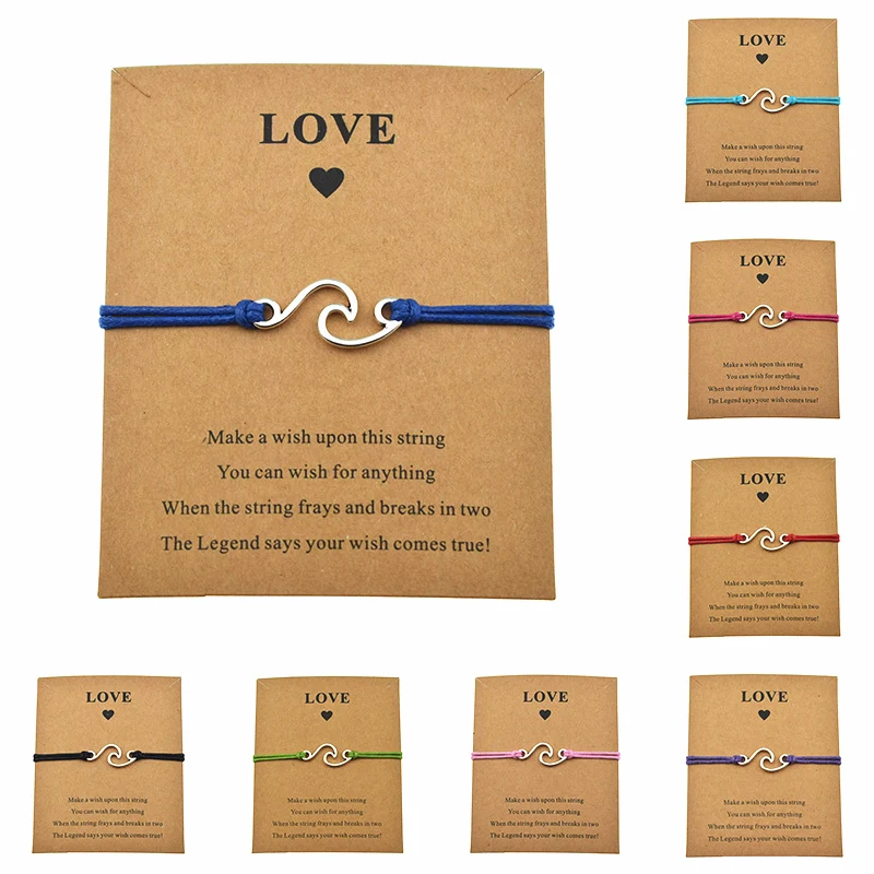 

8 Colors Lucky Nautical Casual Love Card Make a Wish Ocean Wave Charm Bracelets Adjustable for Women Men Gift Friendship Jewelry