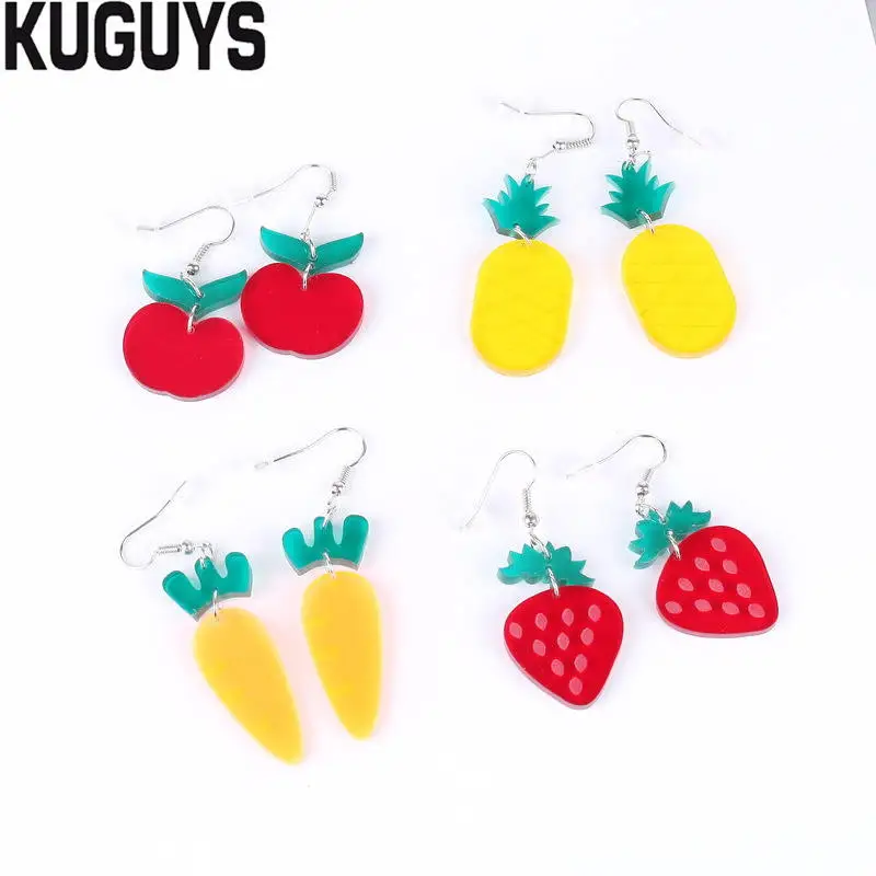 KUGUYS Fashion Jewelry Cute Carrot Earrings for Womens Pendientes Clear Acrylic Food Drop Earring Oorbellen Brincos Accessories | Украшения