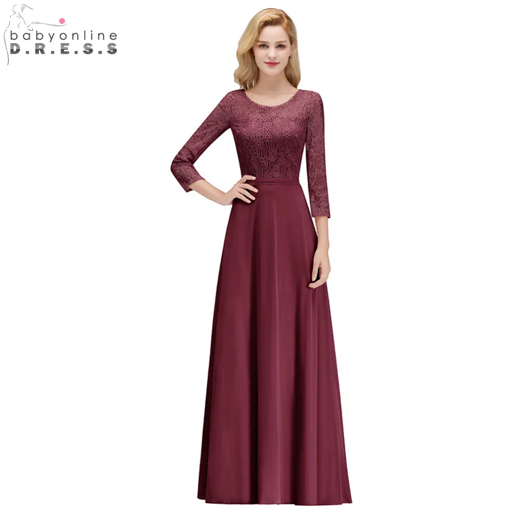 Vestido de Festa/3/4 кружевное платье с рукавами для выпускного вечера длинное