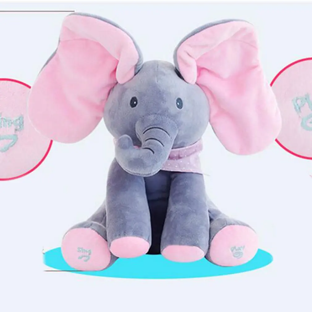 30 см Peek-a-boo плюшевый слон Peekaboo Слон Электрический мигающий с концертным пением серый плюс розовый английский вариант слон