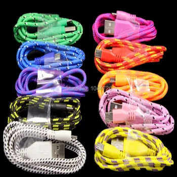 

200pcs/lot 1M 3FT fabric woven nylon Micro cable Accessory Bundles For Samsung S3 S4 For HTC