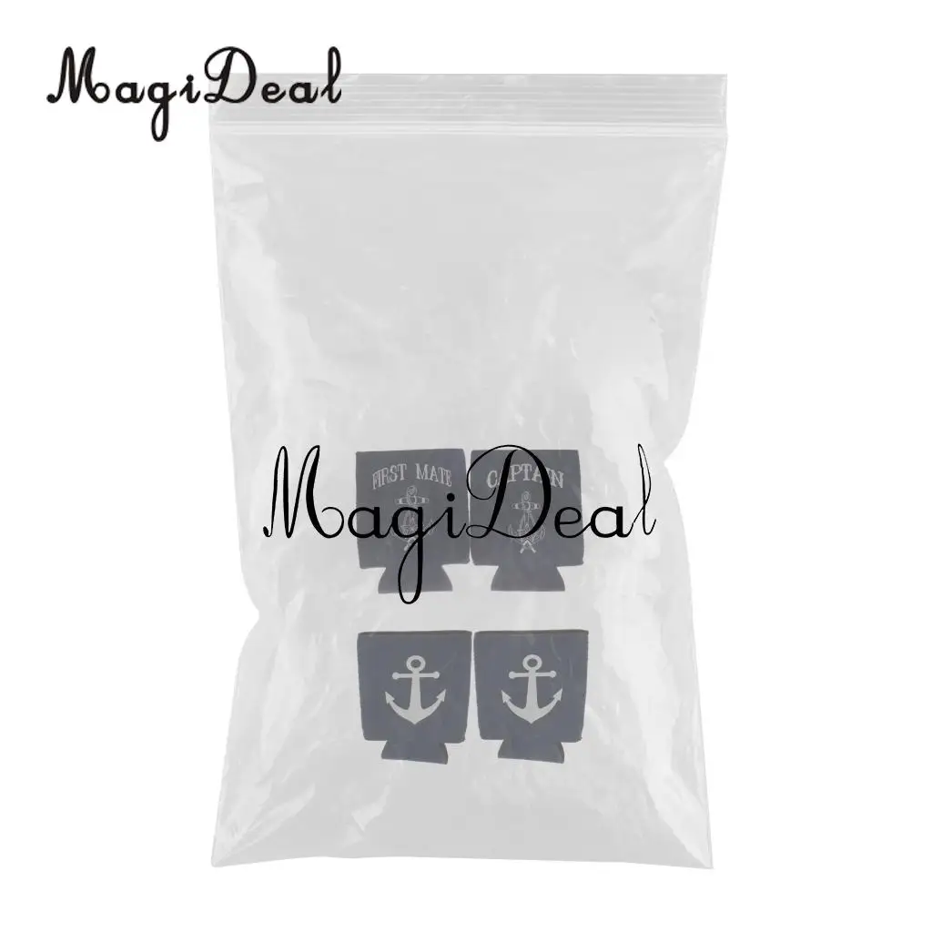 2 Pair Captain First Mate Anchor Beer Soda Can Cooler Insulation Neoprene Sleeve Holder Wedding Favor