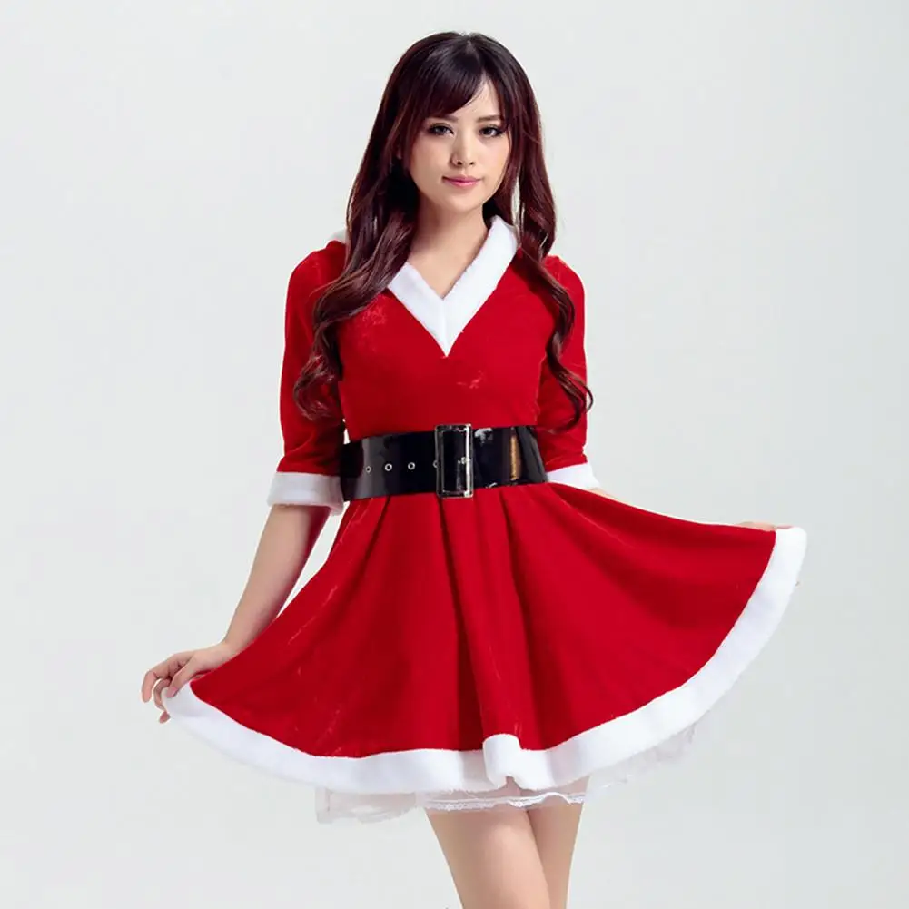 

One Set Lovely Female Santa Claus Christmas Costume Suit Sexy COS Performance Staging Clothing Santa Women Female Adult Costume