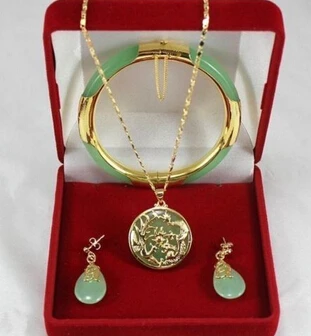 

Hot sell Noble- FREE SHIPPING>>@> Miss charm Jew.278 Fashion jewelry green jade necklace pendants, earrings , bracelets Set Natu