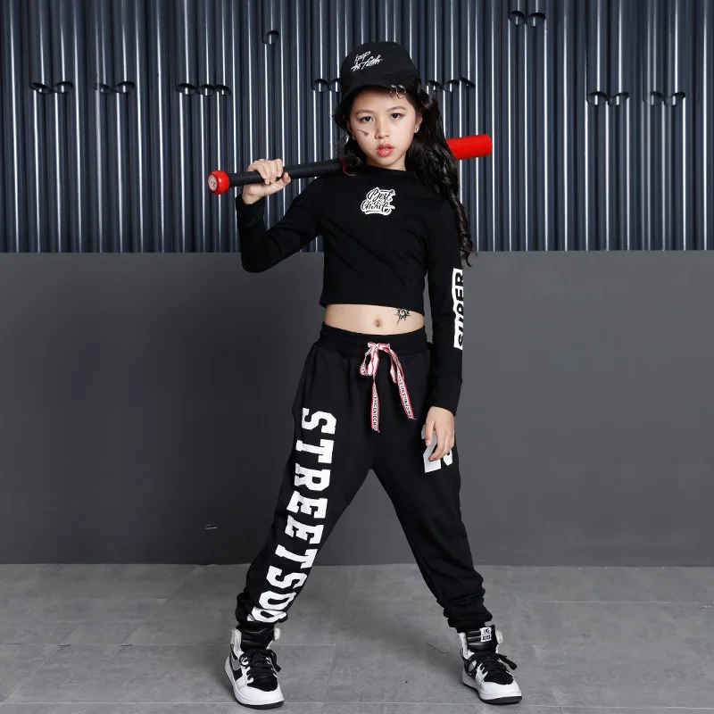 Kids Hip Hop Clothing Clothes Crop Top Long Sleeve Shirt Streetwear Jogger Running Pants for Girls Jazz Dance Costumes Clothes