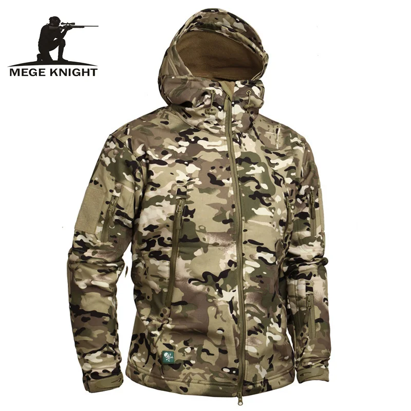 Mege Brand Camouflage Military Men Hooded Jacket Sharkskin Softshell US Army Tactical Coat Multicam