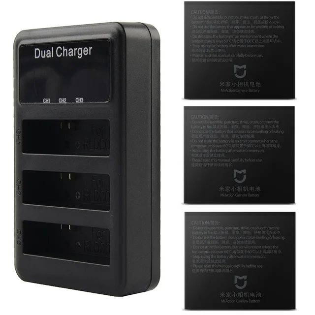 US $11.99 Mijia 4K Battery Dual Batteries Charger 3 Slot LCD Charging Battery Case For Xiaomi Mijia Mini Acti