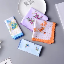 5 шт. Женский Цветочный вышитый носовой платок винтажная Изысканная Дамская хлопковая салфетка случайный цвет роскошный цветочный женский платок