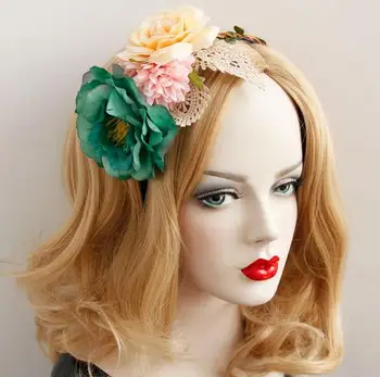 

High Quality Bride Accessory Rose Flowers Hair Bridal Wedding Flower Garland Headbands Forehead Hair Band