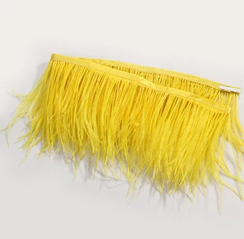 

Free shipping 10M/lot 8-10cm natural Ostrich Feather ribbon ostrich Fringe yellow ostrich feather trimming for feather dresses