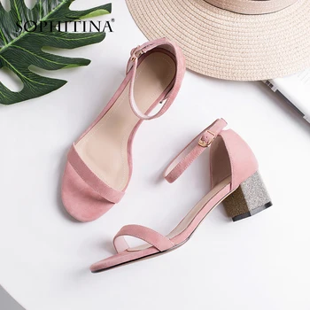 

SOPHITINA New Casual Square Heel Ladies Sandals Fashion Shallow Cover Heel Shoes Round toe Outside Med Heel Women Sandals SO199