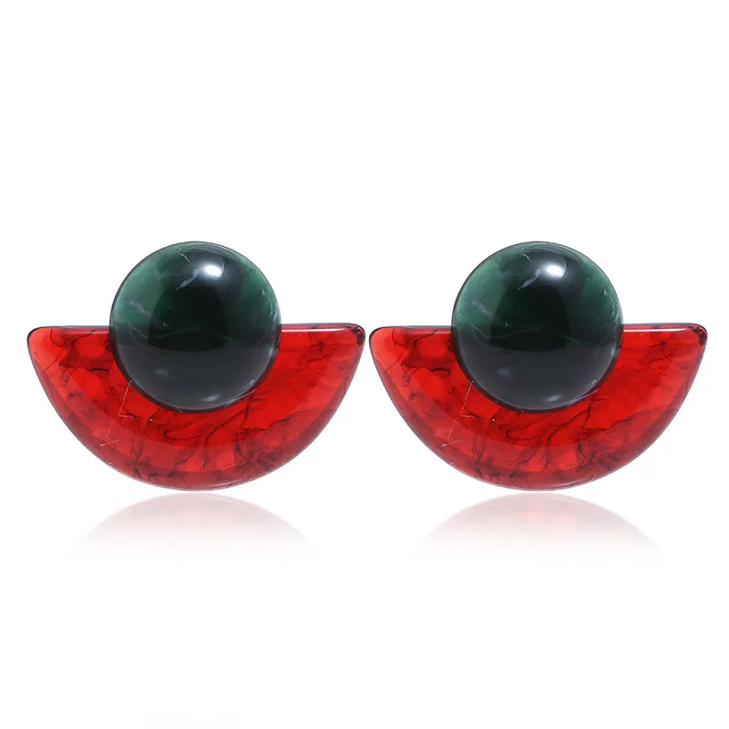 

New Bohemian Stud Earrings Fashion Simple Green Resin Earrings Geometry Semicircle Earrings for Women Eco-Friendly Temperament