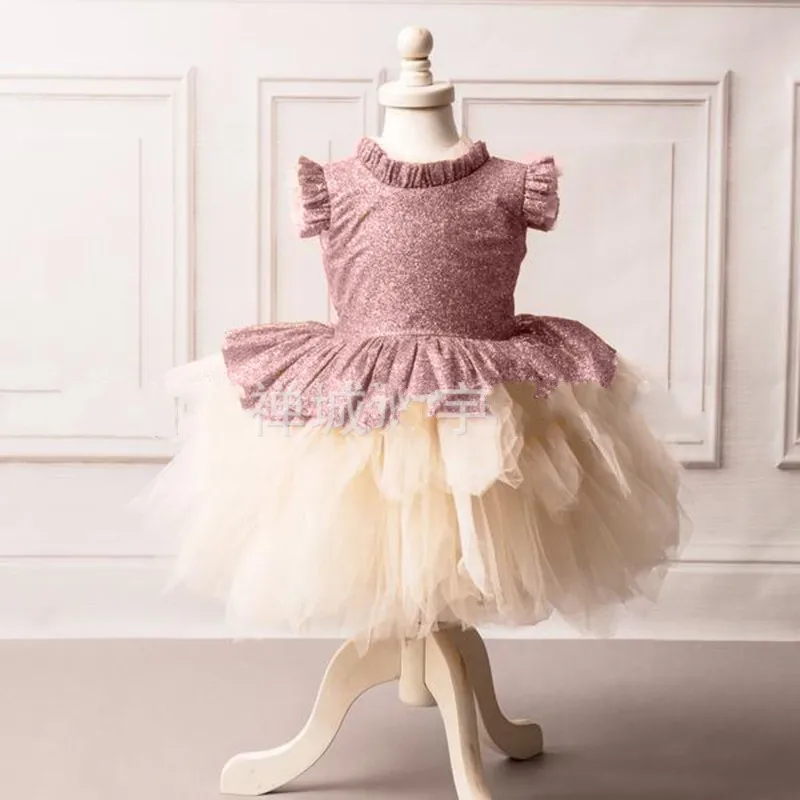 

New Flowers Lace Floral Tiers Cotton Sun Dress Flowers Lolita Princess Baby Party Dress Birthday Wear Wedding glitter Dress
