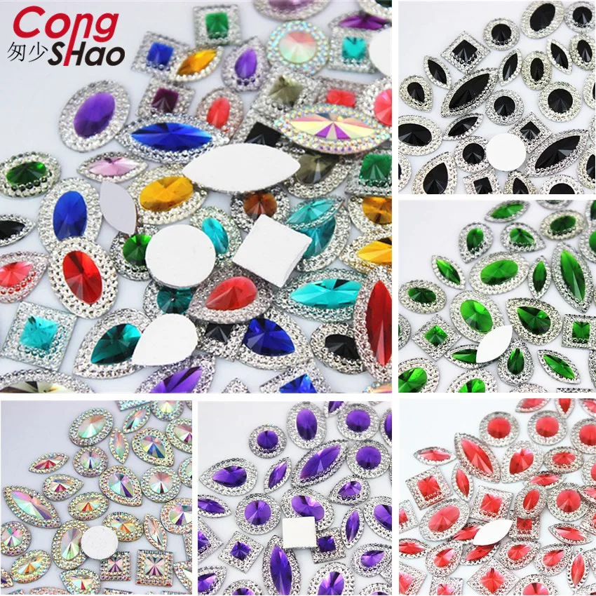 

50PCS/PACK Mix Shape Colorful Glitter Resin Rhinestone trim DIY Dress Stones and Crystals For party Crafts Decoration WC2000