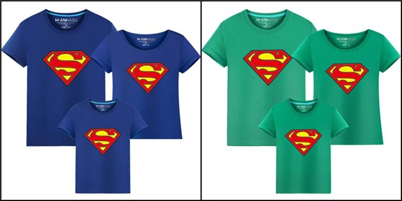 1 шт., популярные Семейные футболки с суперменом, качественная хлопковая летняя одежда для мамы и дочки, папы и сына, футболка с принтом