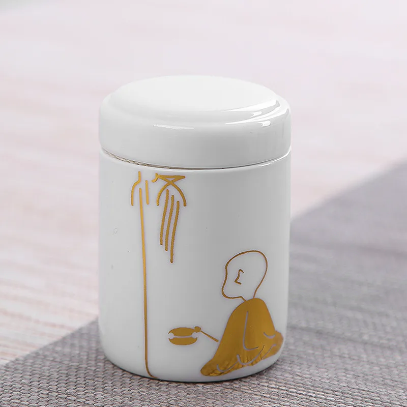 

White Ceramic Small Tea Jars 16 Patterns Dry Fruit Storage Box Tea Sealed Cans Candy Container Canister Traditional Spices Tanks