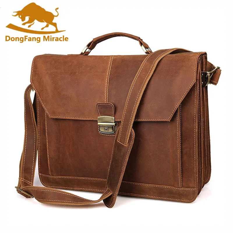 

Mens Rare Crazy Horse Leather Portfolios Bags Male Large Genuine Leather Business Briefcase Laptop Handbag Messenger Bag