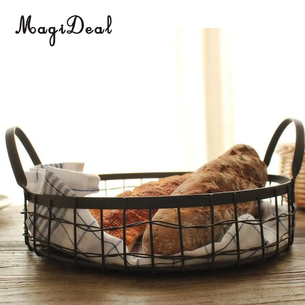 MagiDeal Antique Black Iron Wire Bread Basket Fruit Basket Rack Holder Nut Snack Bowls