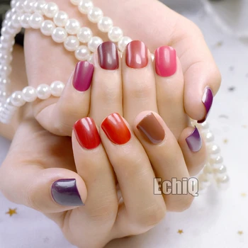 

Red Series False Nails Short Square Pure Color Purple Satin Acrylic Nails Wholesale 10 kits Simply Designed Tips 240pcs totally